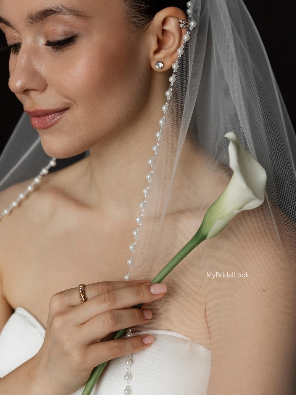 Elegant Pearl Trim Wedding Veil 118"